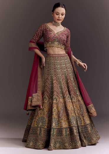 Brick Red Embroidered Lehenga Set