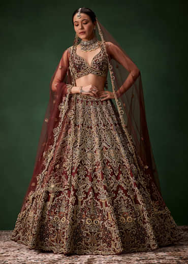 Bridal Lehenga Embroidered Set with Two Dupattas