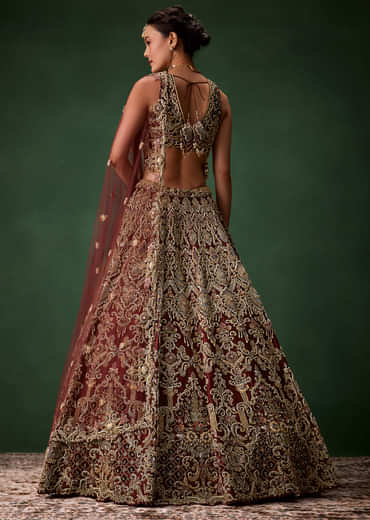 Bridal Lehenga Embroidered Set with Two Dupattas