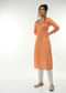 Bright Orange Straight Cut Kurta Set In Satin Silk With Lehariya Print All Over And Gotta Patti Embroidered Neckline