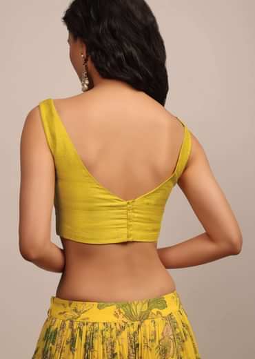Bright Yellow Sleeveless Blouse With Sweetheart Neckline In Raw Silk