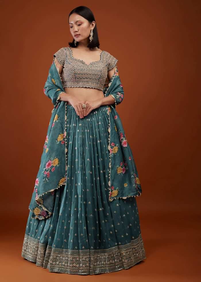 Airforce Blue Lehenga With Embroidery