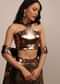 Bronze Brown Sleeveless Blouse in Lycra With Round Neckline