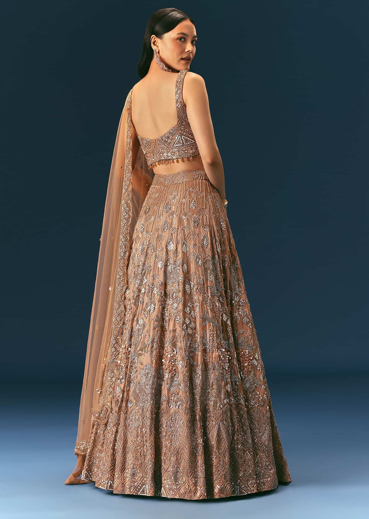 Bronze Organza Lehenga Set With Hand Work