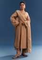 Brown Chanderi Kurta Set With Organza Dupatta And Lurex Detailing