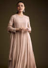 Brown Chinon Anarkali Suit With Sequin Embroidery