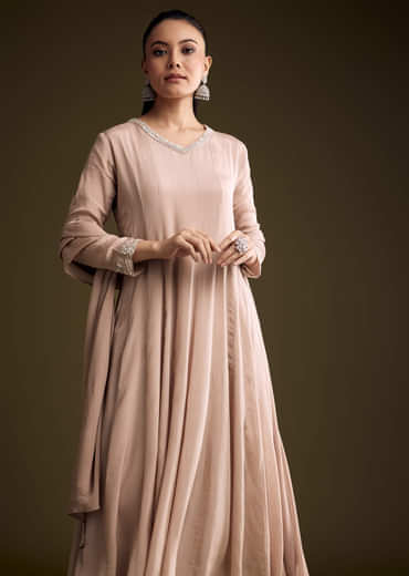 Brown Chinon Anarkali Suit With Sequin Embroidery