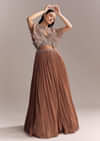 Brown Chinon Contemporary Gown With Embroidered Cape