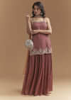Brown Chinon Palazzo Suit With Sequins Hand Embroidery