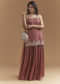 Brown Chinon Palazzo Suit With Sequins Hand Embroidery