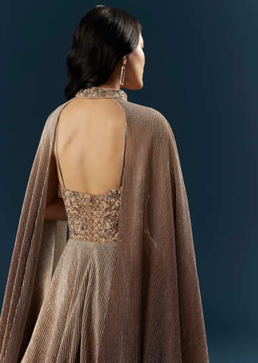 Brown Imported Net Bridal Gown With Heavy Embroidery