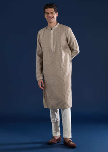 Brown Mens Silk Kurta Set