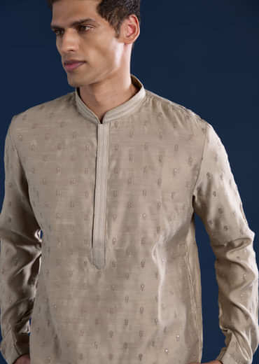 Brown Mens Silk Kurta Set