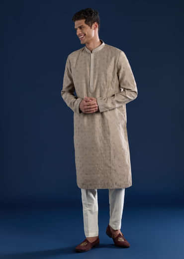 Brown Mens Silk Kurta Set