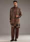 Brown Modal Linen Kurta Jacket Set For Men With Hand Block Ajrakh Print