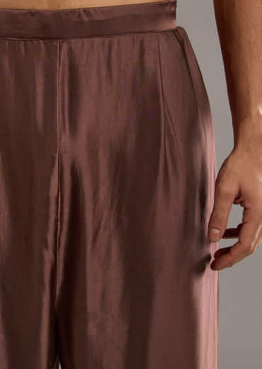 Brown Modal Linen Kurta Jacket Set For Men With Hand Block Ajrakh Print