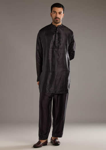Brown Modal Kurta Jacket Set For Men With Hand Block Ajrakh Print