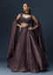 Brown Organza Lehenga Set With Sleeveless Sweetheart Blouse And Dupatta