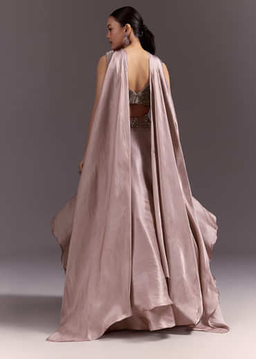 Brown Organza Lehenga With Sweetheart Neck Blouse And Choker Dupatta Brown Organza Lehenga With Sweetheart Neck Blouse And Choker Dupatta