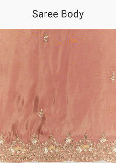 Brown Rust Crush Tissue Saree With Gota Zari And Beads Embroidery