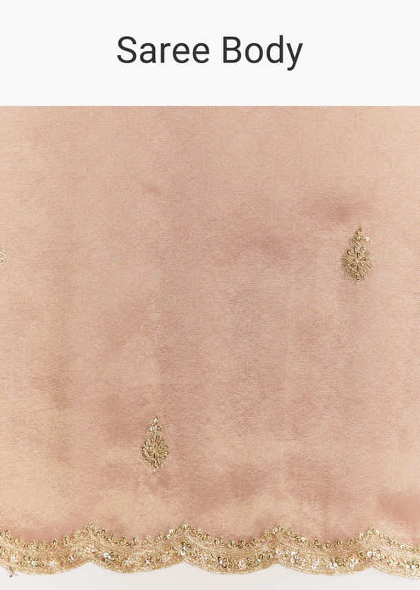 Brown Rust Tissue Saree With Moti Beads And Sequins