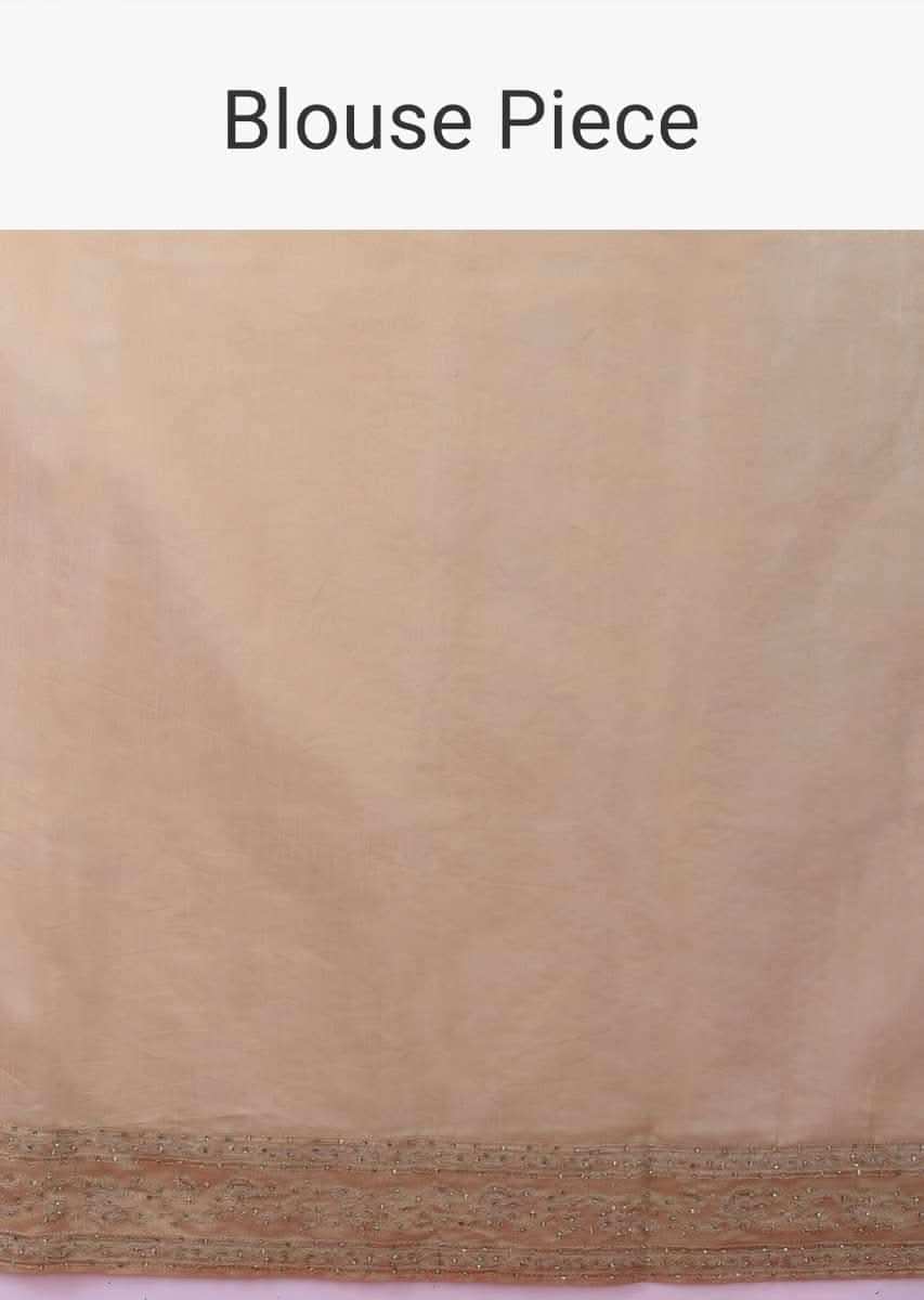 Brown Saree In Cotton Silk With Multi Colored Geometric Print, Thread And Kundan Work Online - Kalki Fashion