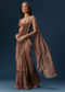 Brown Saree With Banarasi Blouse And Pre Stitched Drape