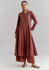 Brown Silk Anarkali Suit With Indie Print And Embroidery