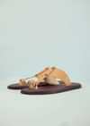Dark Brown And Beige White Strappy Slides For Men In Leather With Buttons