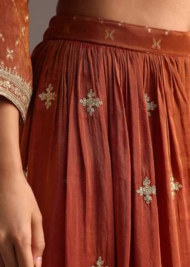 Brown And Gold Embroidered Palazzo Suit With Dupatta