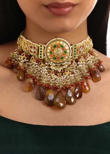 Brown And Gold Meenakari Kundan Necklace Set