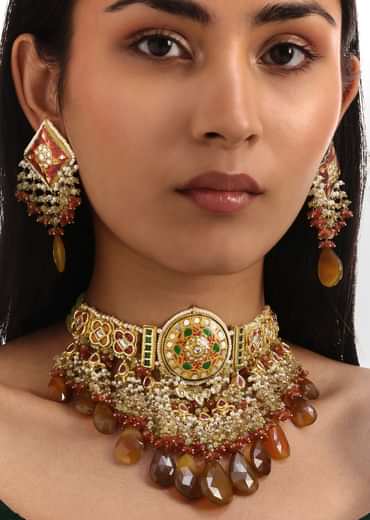 Brown And Gold Meenakari Kundan Necklace Set