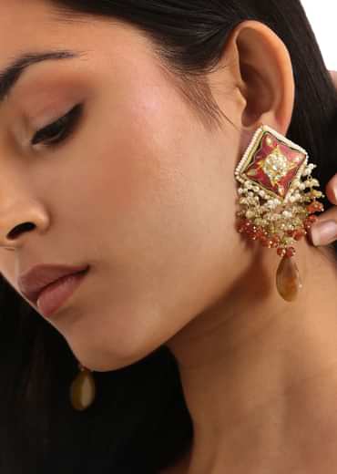 Brown And Gold Meenakari Kundan Necklace Set