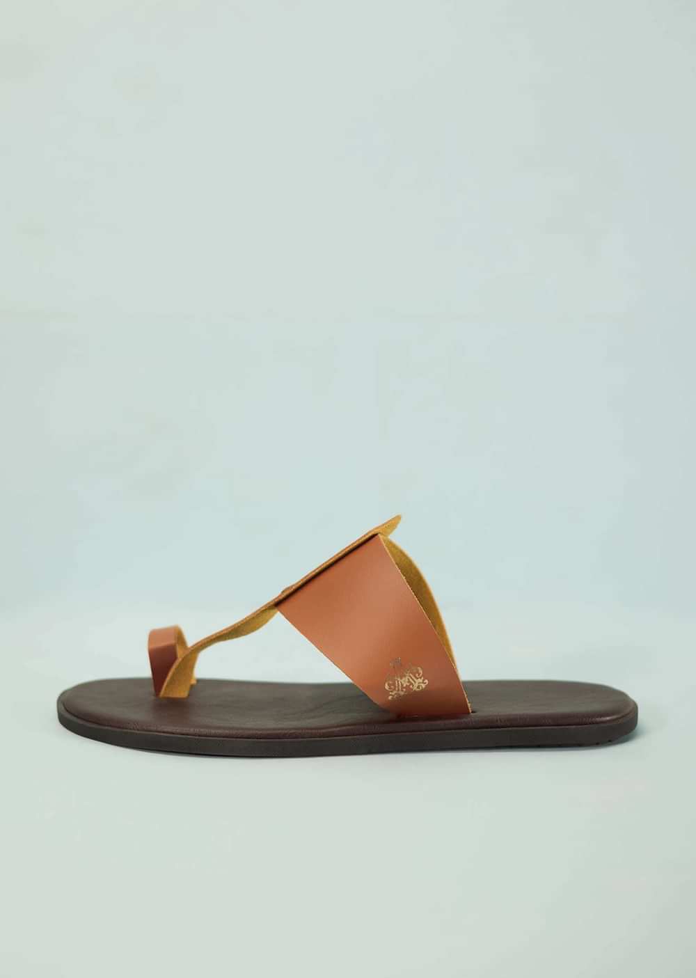 Dark And Tan Brown Strappy Slides For Men In Leather With Buttons