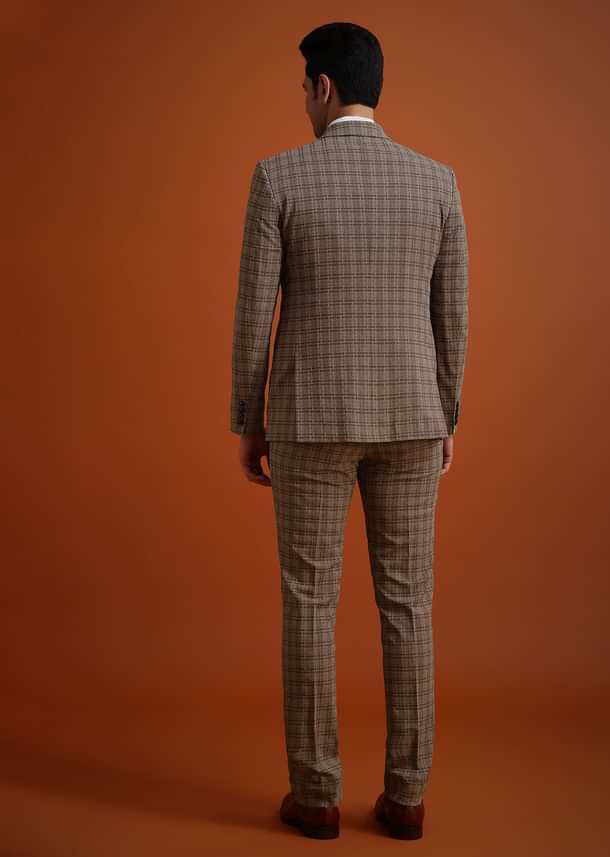 Brown Checkered Tuxedo And Pant Set Brown Checkered Tuxedo And Pant Set