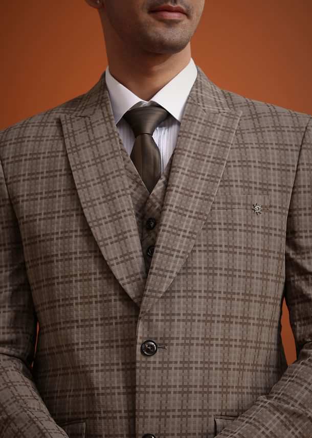 Brown Checkered Tuxedo And Pant Set Brown Checkered Tuxedo And Pant Set