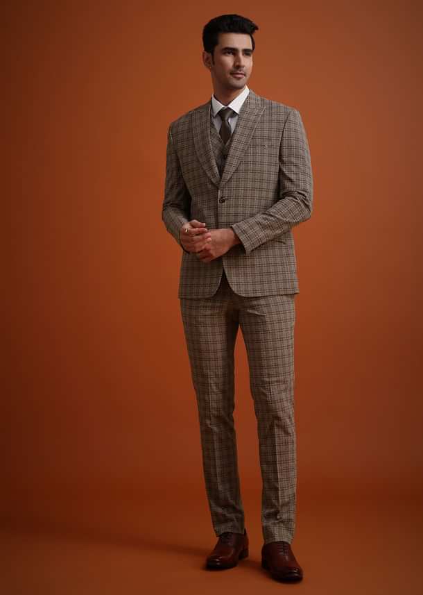 Brown Checkered Tuxedo And Pant Set Brown Checkered Tuxedo And Pant Set
