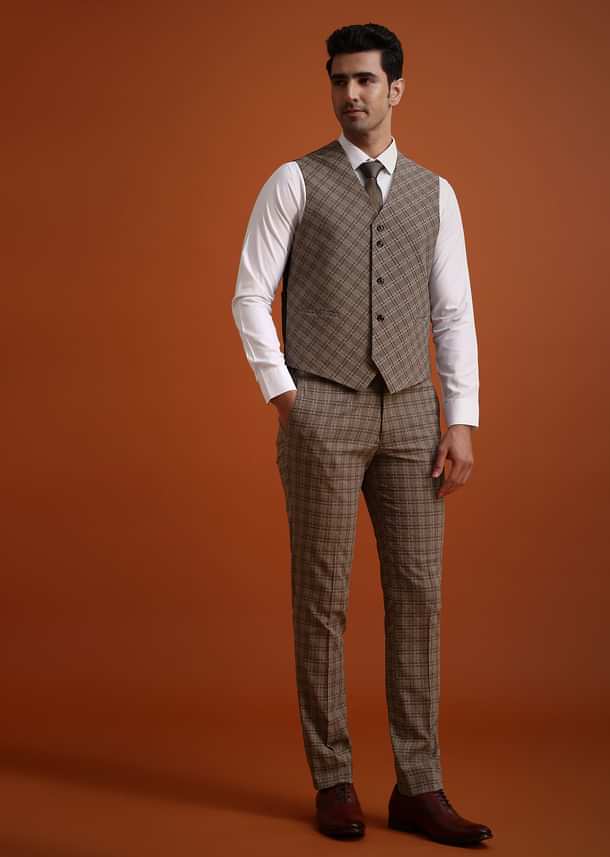 Brown Checkered Tuxedo And Pant Set Brown Checkered Tuxedo And Pant Set