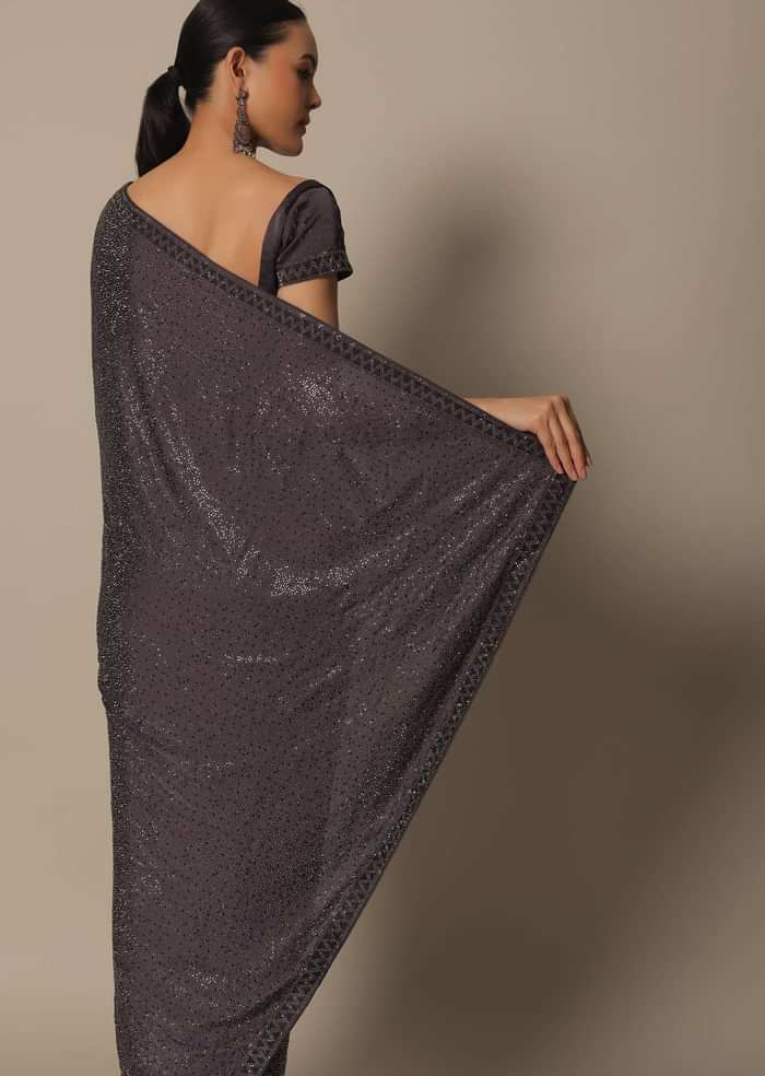 Brown Elegance Satin Saree With Unstitched Blouse
