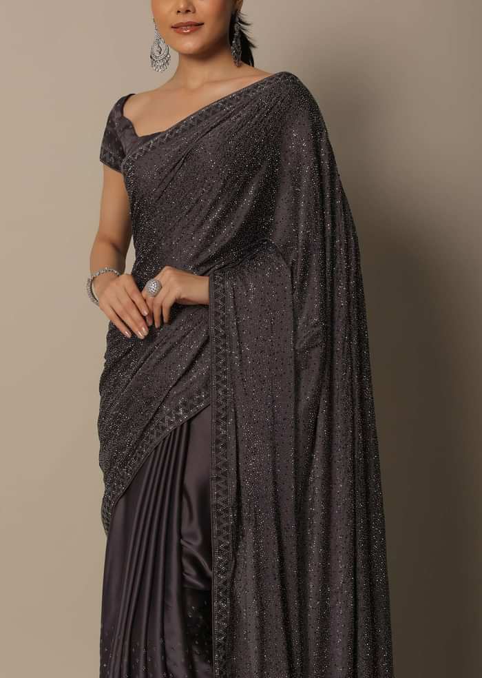 Brown Elegance Satin Saree With Unstitched Blouse