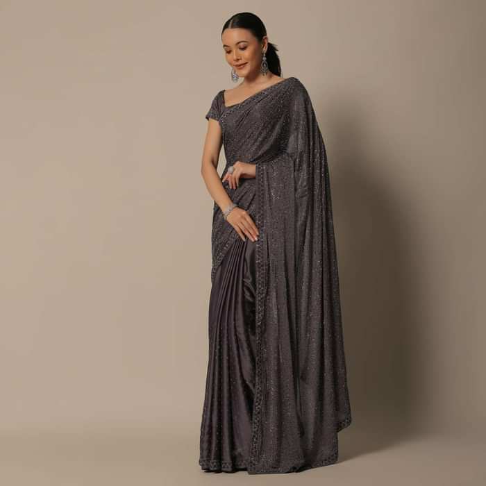 Brown Elegance Satin Saree With Unstitched Blouse