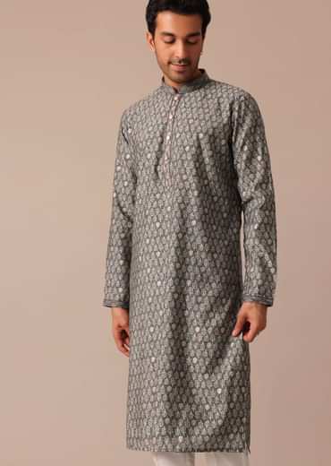 Grey Embroidered Kurta Set In Muslin Silk With Foil Work
