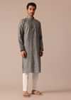 Grey Embroidered Kurta Set In Muslin Silk With Foil Work