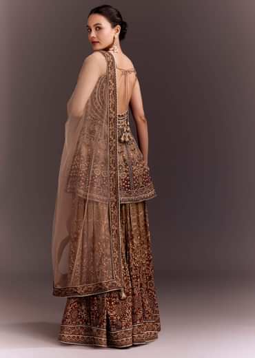 Brown Embroidered Palazzo Set