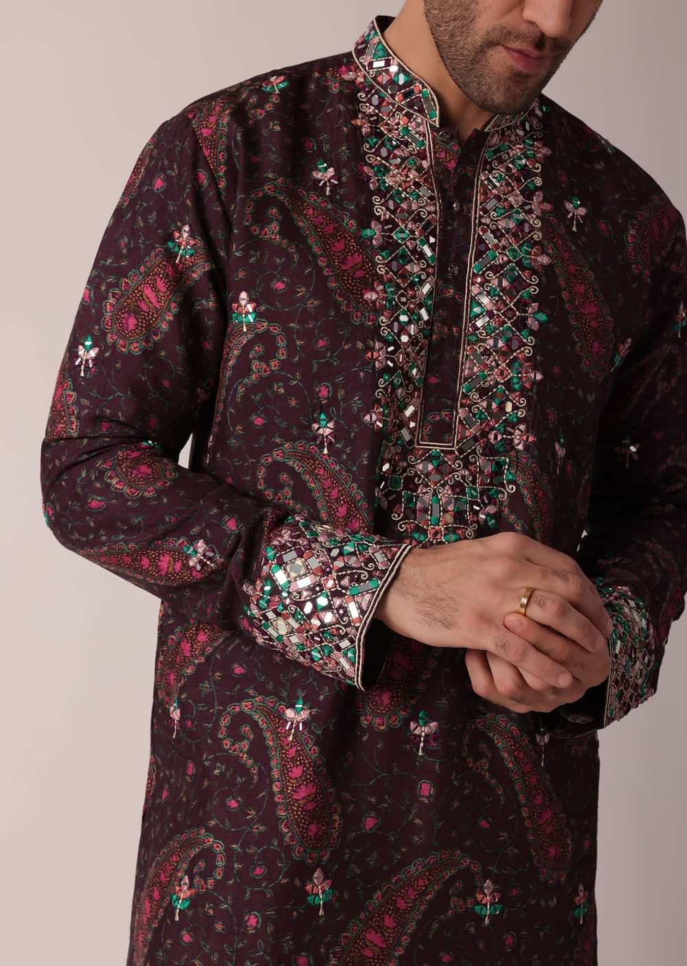 Brown Festive Silk Kurta Set For Men
