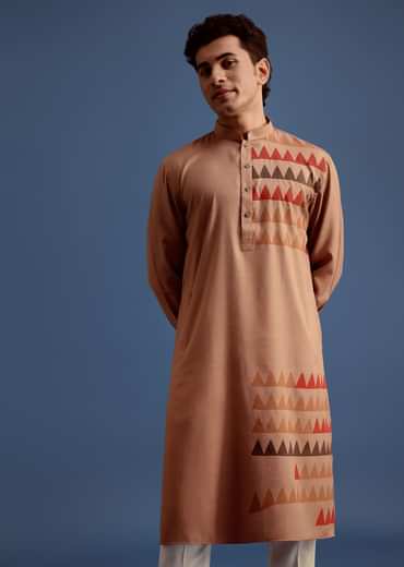 Brown Geometric Hand Block Printed Kurta Set