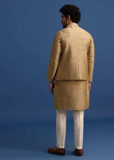 Brown Kurta Jacket Set With Thread And Mirror Work