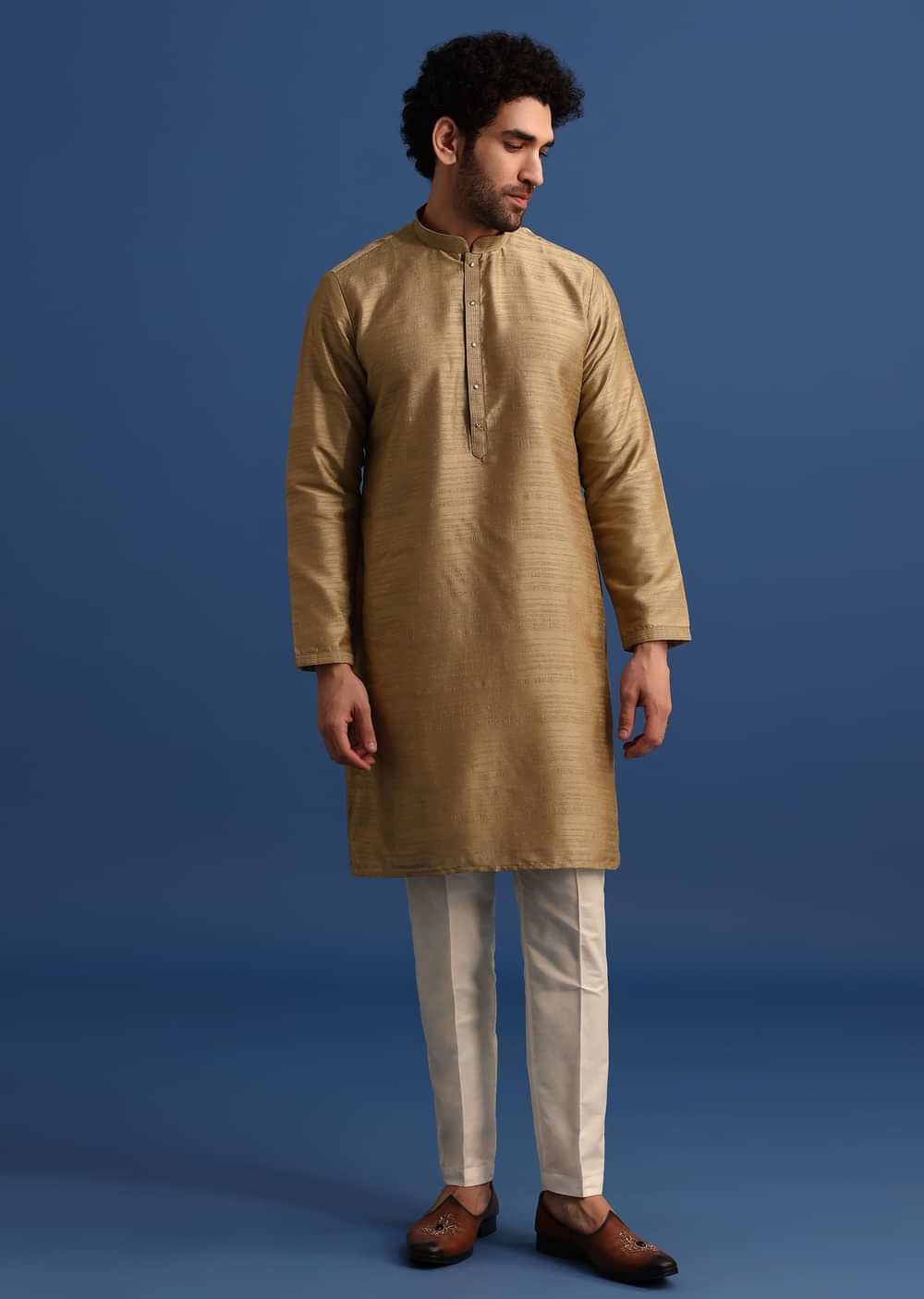 Brown Kurta Jacket Set With Thread And Mirror Work