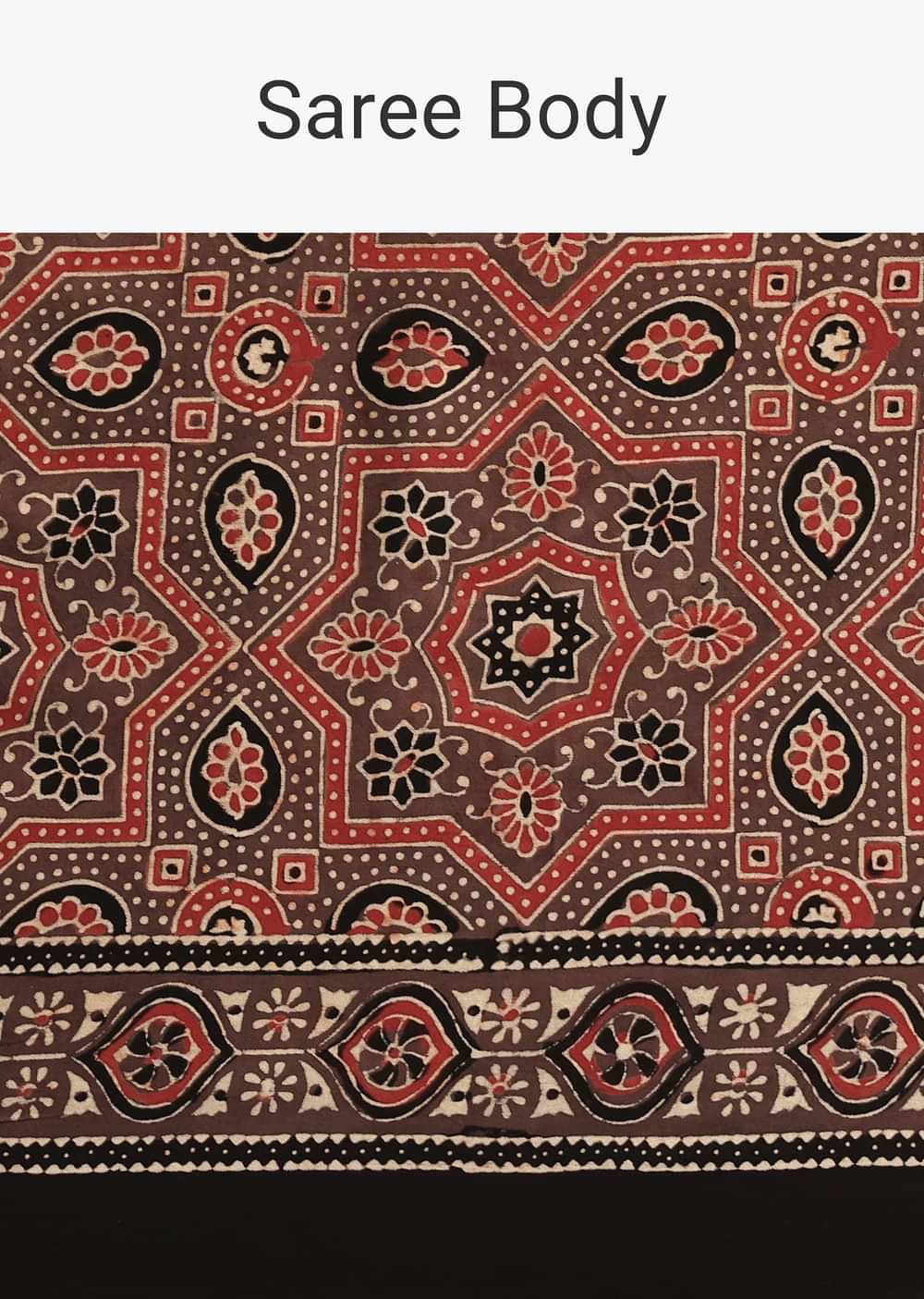 Brown Modal Satin Ajrakh Handblock Printed Saree