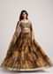 Brown Organza Floral Print Set With Zardosi And Sequins Work